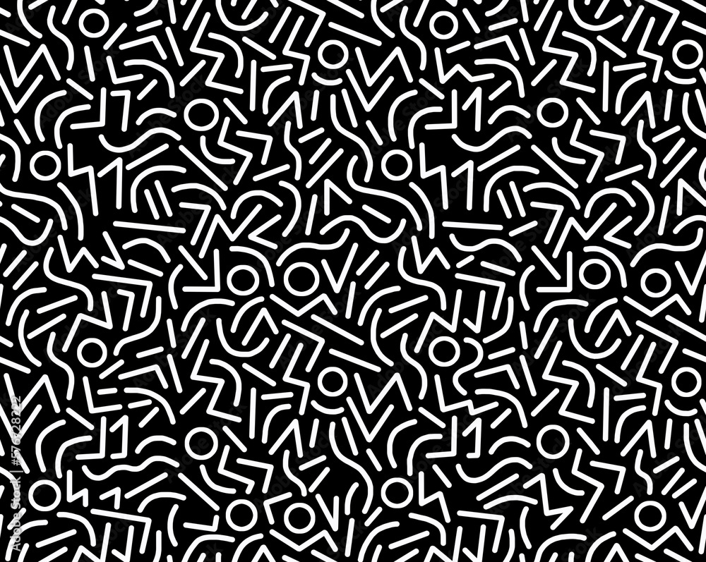 Abstract black and white drawing of geometric shapes hand-drawn