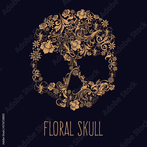 floral skull background with navy colour background