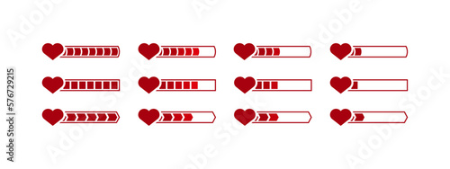 health bar icon set. red heart bar icon in flat style concept - stock vector.	