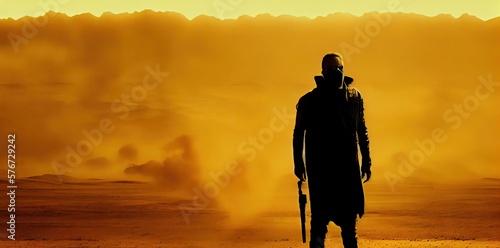Man Walking Alone On Sandy Dusty Planet Generative AI
