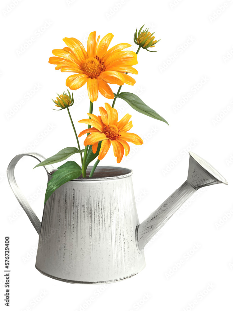 gerbera in a watering can illustration