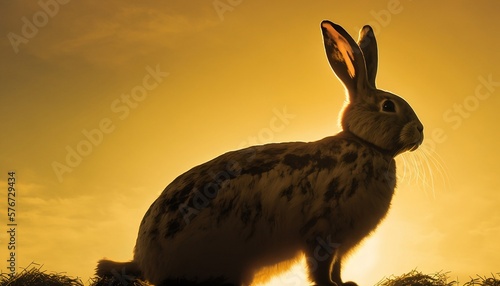 rabbit on the sunset, side view, golden hour