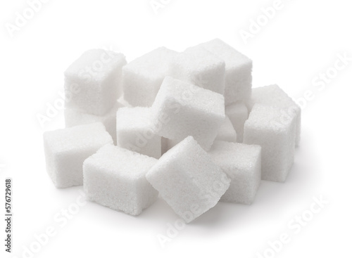Pile of white refined sugar cubes