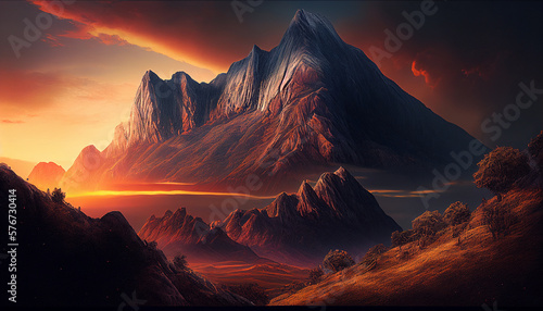 Landscape view of mountain with sunset background. Nature view concept. AI generated