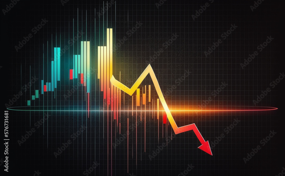 abstract of stock market falling in price down background. Generative AI