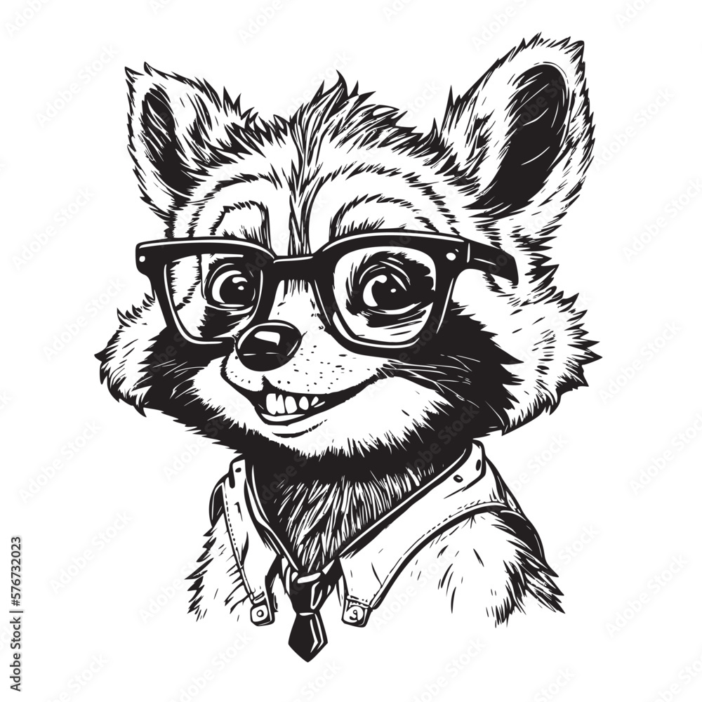 Funny racoon with glasses being smart Funny racoon with glasses being smart
