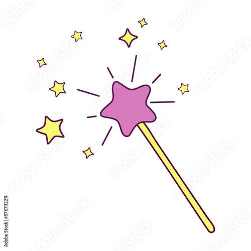 Magic wand vector illustration, yellow and pink star and freezing sparkles, star shape. magic wand, stick, isolated. Magic. Children. Childhood. modern.