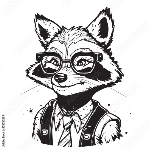 Funny racoon with glasses being smart