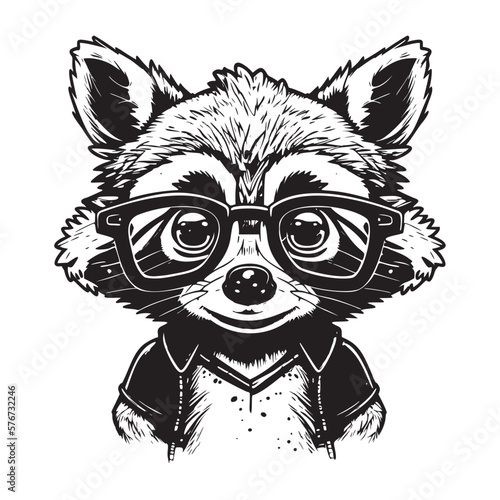 Funny racoon with glasses being smart