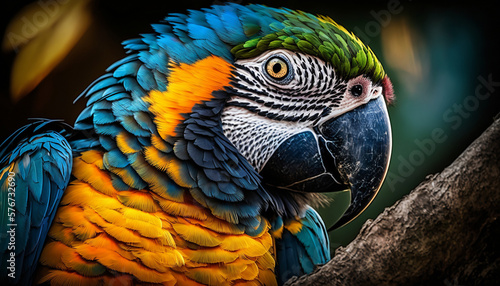 Vivid Display of Nature, Striking and Focused Photograph of a Colorful Macaw, Showcasing the Beauty and Diversity of the Animal Kingdom, Ideal for Wall Art or Wildlife Enthusiasts