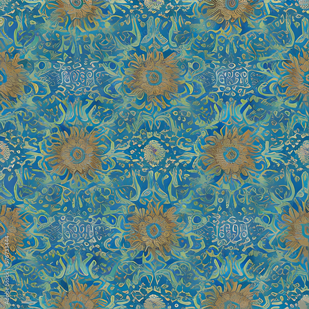 A wallpaper pattern with simple, graphically rhythmic texture. Ornate graphic design with a floral pattern. Ai-generated illustration.
