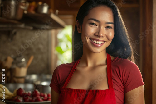 young asian woman at home b...