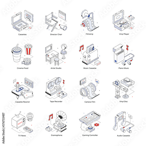 Podcast and Filmmaking Isometric Icons 


