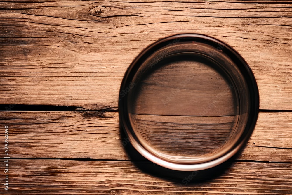 Clean empty round glass ashtray on an old wooden table in a park. Close up, selective focus, shallow depth of view. Round glass ashtray isolated on wooden background - generative ai Clean empty round glass ashtray on an old wooden table in a park. Close up, selective focus, shallow depth of view. Round glass ashtray isolated on wooden background - generative ai