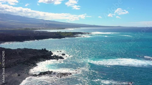 Aerial view of Keawaiki Bay, North Kohala, Hawaii Island, Hawaii, United States. photo