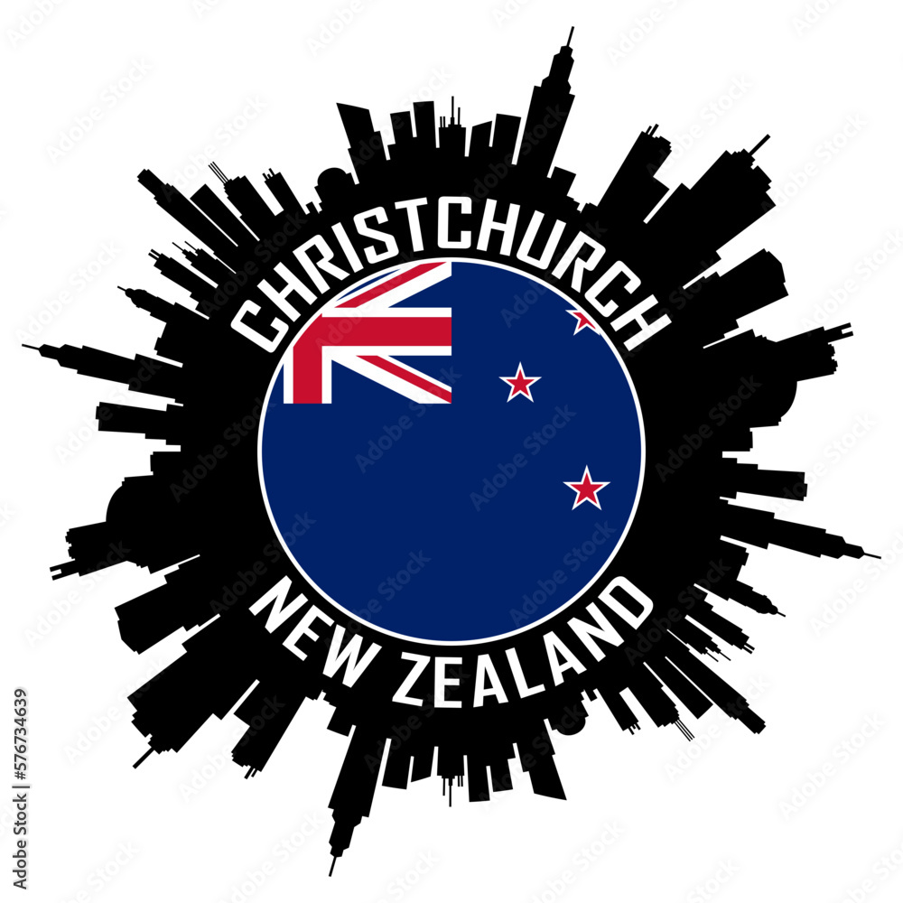Christchurch New Zealand Flag Skyline Silhouette Christchurch New