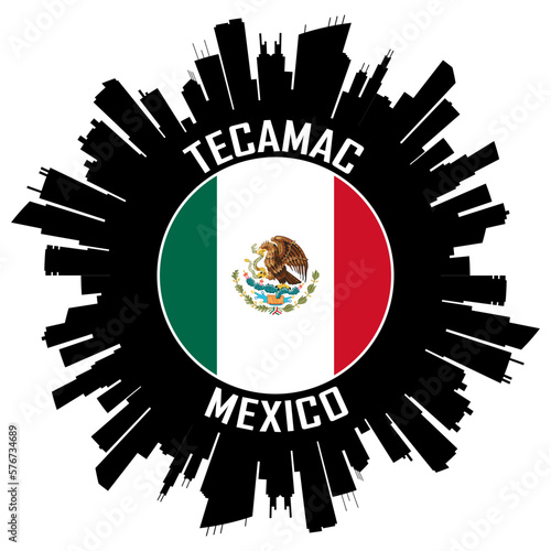 Tecamac Mexico Flag Skyline Silhouette Tecamac Mexico Lover Travel Souvenir Sticker Vector Illustration SVG EPS AI photo