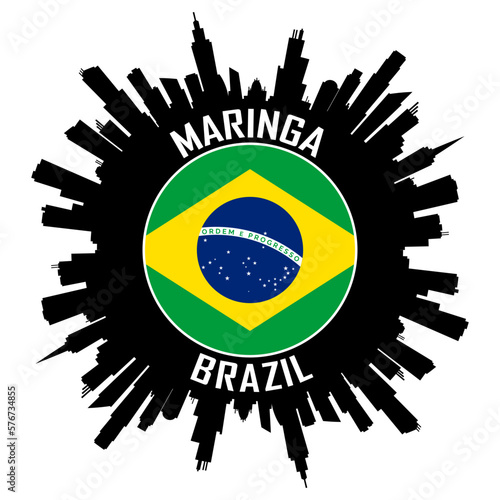 Maringa Brazil Flag Skyline Silhouette Maringa Brazil Lover Travel Souvenir Sticker Vector Illustration SVG EPS AI photo