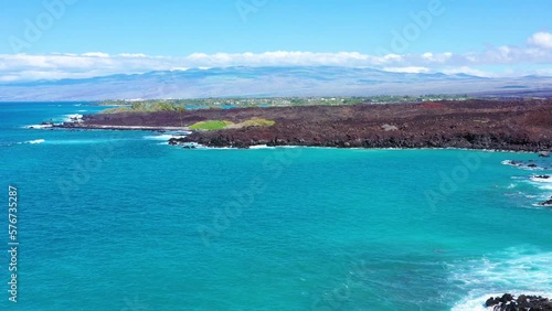 Aerial view of Keawaiki Bay, North Kohala, Hawaii Island, Hawaii, United States. photo