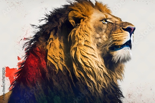 Colored lion, the king of all animals, generative ai