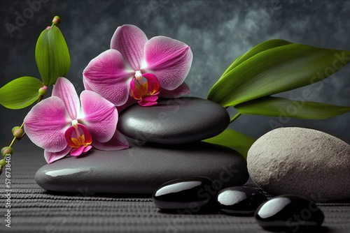 Achieve ZenLike Bliss with Pink OrchidInfused Spa Stones Unlock Lasting Stress Relief Joy. Generative AI