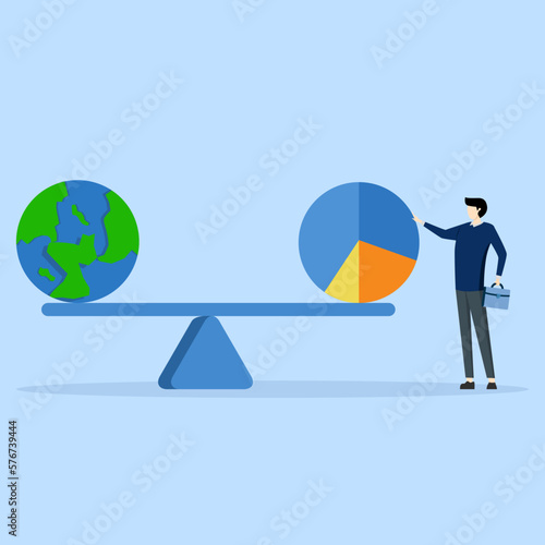 Global investment asset allocation concept, portfolio balancing for international stocks, bonds or real estate, wealth management concept, businessman fund manager balance pie chart with globe.