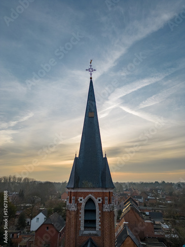 Silhouette of a christian church in sunset. High quality photo