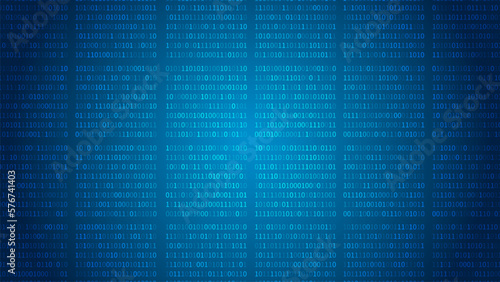 Matrix background. Random binary code. One and zero on blue background.