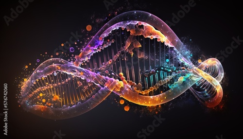 Shiny DNA medicine blockchain metaverse nft crypto Datastream flow background wallpaper created with generative ai technology