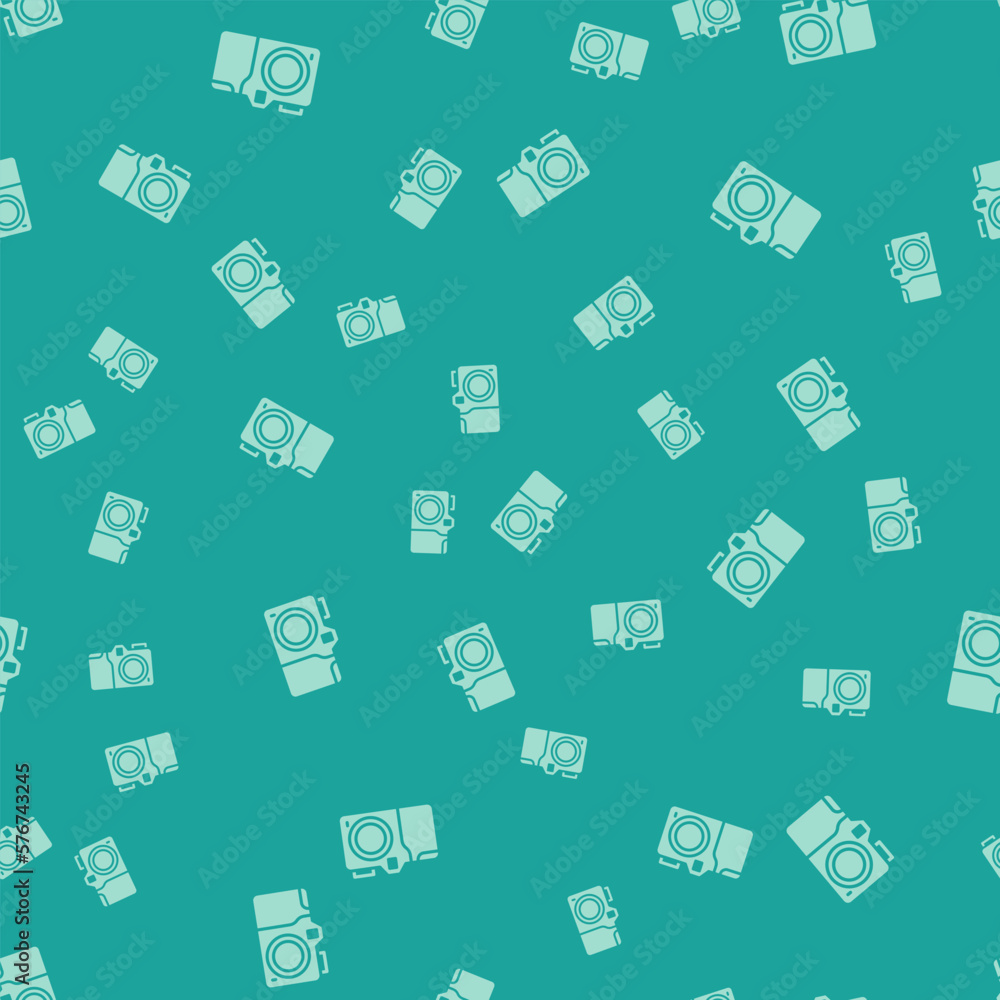Green Photo camera icon isolated seamless pattern on green background. Foto camera icon. Vector Green Photo camera icon isolated seamless pattern on green background. Foto camera icon. Vector