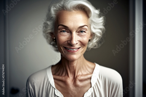 elderly mature middle aged woman with a  smile. Generative AI