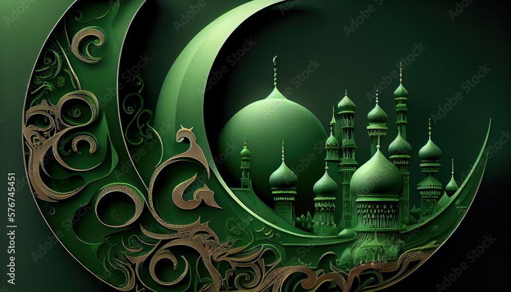 Artistic islamic ramadan kareem 3D illustration background. Generative AI.