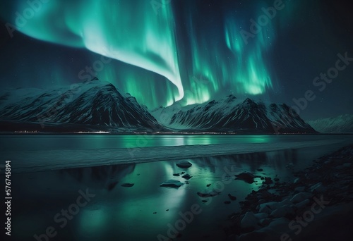 Aurora Borealis Northern Lights in Winter Arctic Landscape - Generative AI 006
