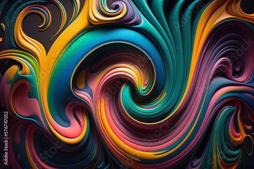 Abstract 3d background of swirl multicolored paint. Vortex of colorful paint. Whirl of bright liquid. Spiral illustration. Digital Art. created with ai