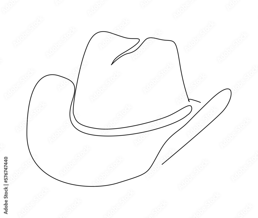 Continuous one line drawing of cowboy hat. Simple cowboy hat line art vector illustration. Continuous one line drawing of cowboy hat. Simple cowboy hat line art vector illustration.