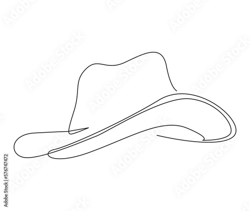 Continuous one line drawing of cowboy hat. Simple cowboy hat line art vector illustration.  