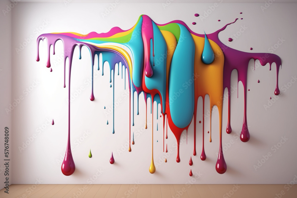 Abstract 3d design background of multicolored paint flowing down a