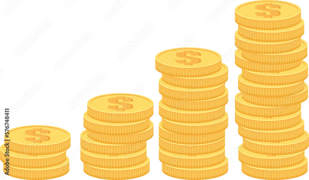 Cartoon object money rich piles of golden coin