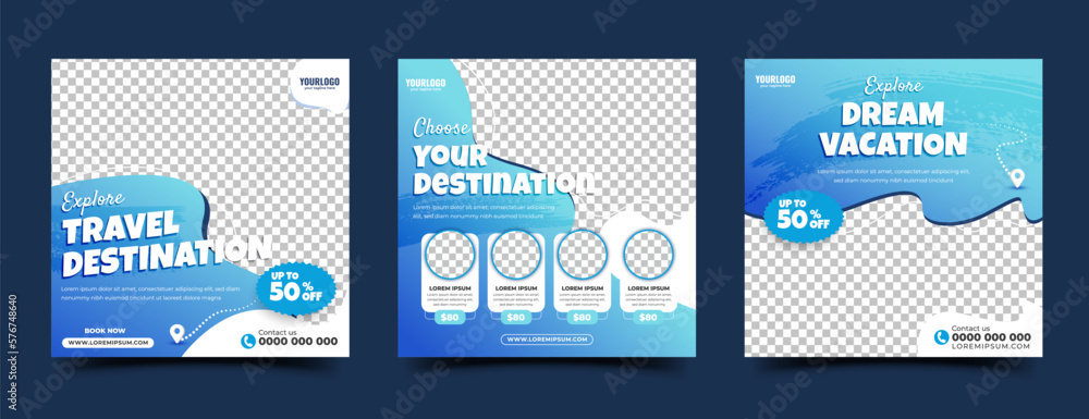 Travel agency promotion social media post template design collection