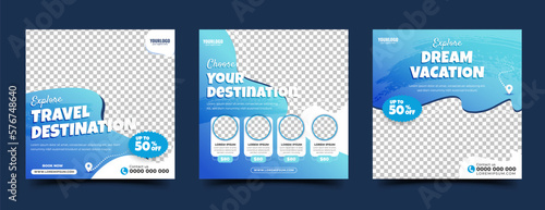Travel agency promotion social media post template design collection
