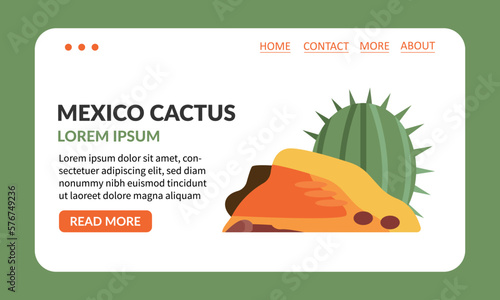 cactus landing. decorative green desert plants. desert cacti, spiked flowers.vector flat cartoon simple background