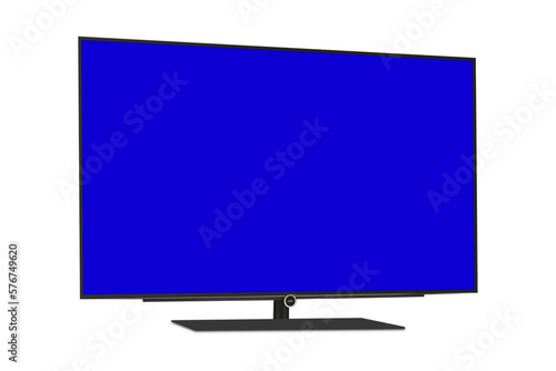 TV lounge LED Wide blue screen mockup isolated on white background. 3d rendering.