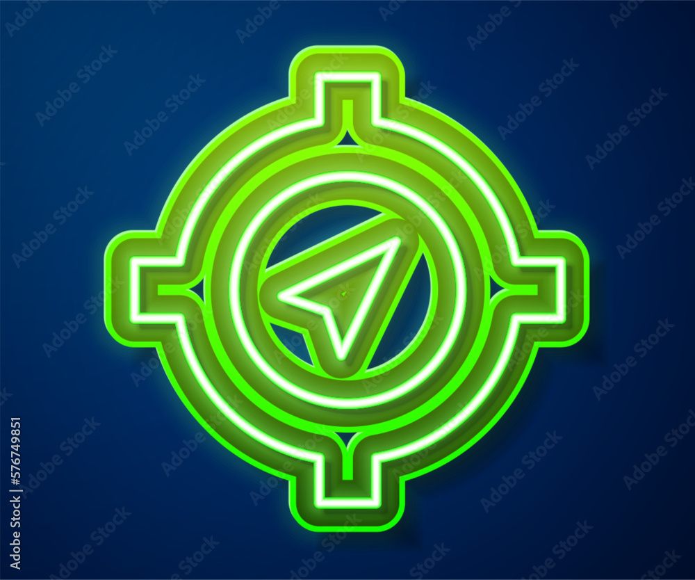 Glowing neon line Compass icon isolated on blue background. Windrose navigation symbol. Wind rose sign. Vector Glowing neon line Compass icon isolated on blue background. Windrose navigation symbol. Wind rose sign. Vector
