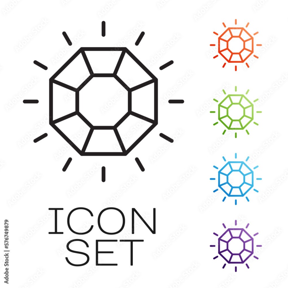 Black line Diamond icon isolated on white background. Jewelry symbol. Gem stone. Set icons colorful. Vector Black line Diamond icon isolated on white background. Jewelry symbol. Gem stone. Set icons colorful. Vector