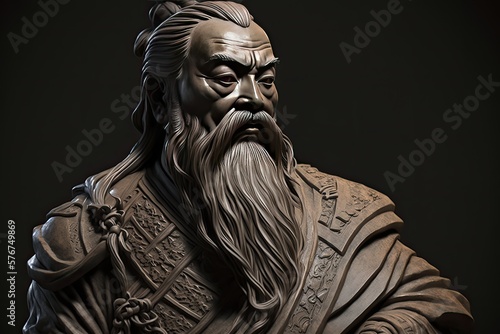 Confucius, the ancient chinese philosopher, statue with black background photo