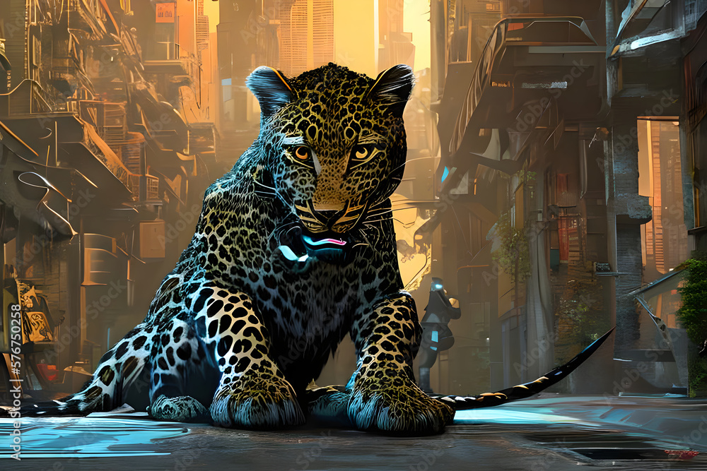 Cheetah seating In middle of the city roads on fast lane after humans