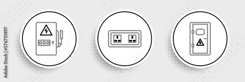 Set line Electrical cabinet, panel and outlet icon. Vector