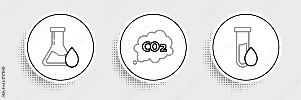 Set line Oil petrol test tube, and CO2 emissions in cloud icon. Vector Set line Oil petrol test tube, and CO2 emissions in cloud icon. Vector