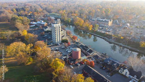 Riverside Pittsford town the oldest village in New York along Erie Canal in Monroe County with historic Schoen Place and colorful fall foliage photo