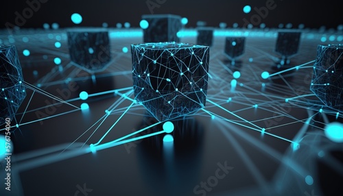 technology virtual reality blockchain neon cube data stream background created with generative ai technology
 photo